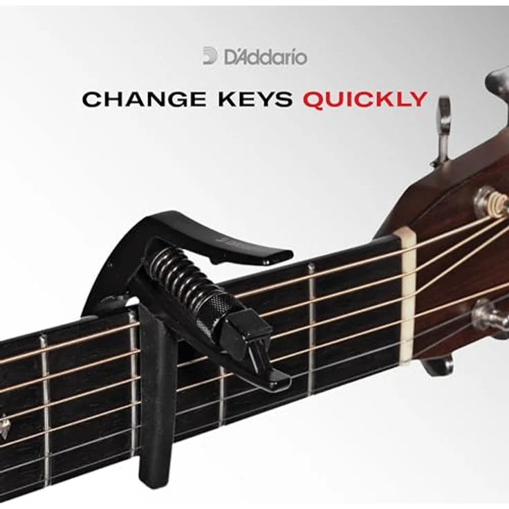Daddario Capo Tri-Action PW-CP-09, ultraleichter Aluminium Kapodaster für Western- und E-Gitarren, Ein-Hand-Bedienung, inkl. Plektrenhalter, schwarz – Bild 2