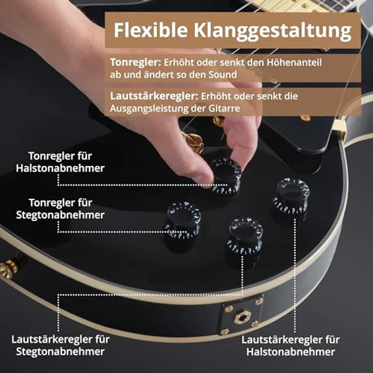ROCKTILE Rocktile Pro L-200BK Deluxe E-Gitarre, 2 Humbucker, Mahagoni Korpus, schwarzes Finish – Bild 5