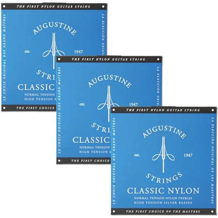 Augustine Klassikgitarre-Saiten Classic Blue, 3x Satz mit normalen Diskantsaiten und hohen Basssaiten aus Nylon, Vintage-Sound – Bild 2