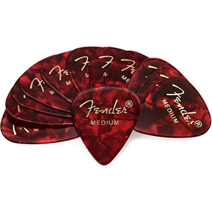 Fender 351 Shape Premium Plektren, 12 Stück, Medium Stärke, Rot Moto, für E-Gitarre, Akustikgitarre, Mandoline und Bass – Bild 1