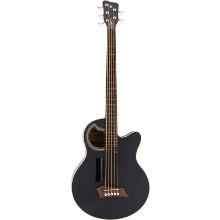Warwick RockBass Alien Standard 5 FR B, Fretless Akustikbass mit massivem Fichtendeckel, Tigerstripe Ebony Griffbrett, Solid Black Satin Finish