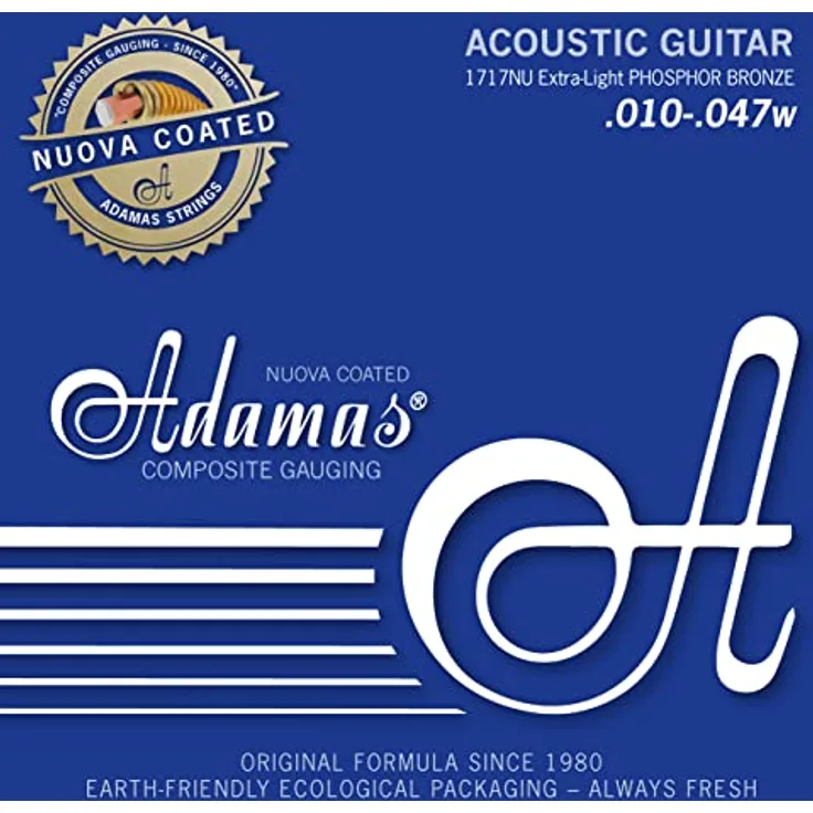 Adamas 1717NU Nuova Coated Gitarrensaiten, Phosphor Bronze, Extra-Light .010 .014 .023w .030w .038w .047w, warmer erdiger Ton