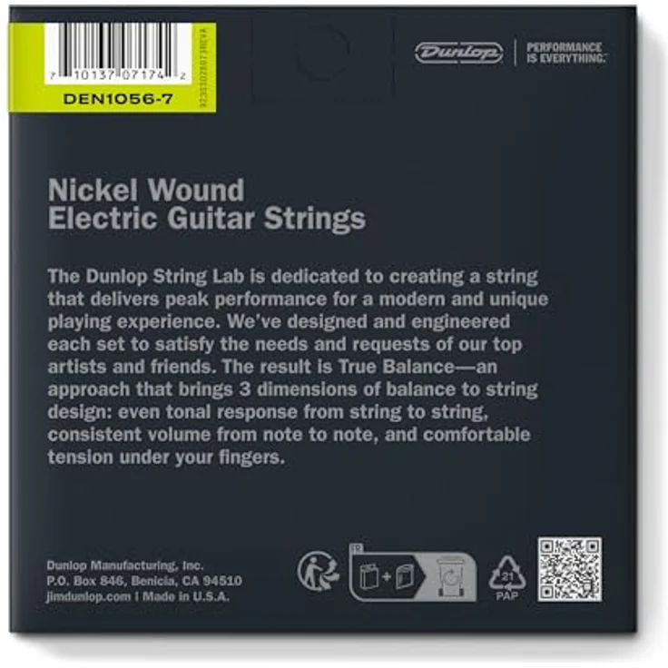 Jim Dunlop DEN1056 E-Gitarren-Saiten, Electric Nickel Performance, Medium 7 Saiten 10-56, Low Tension – Bild 2