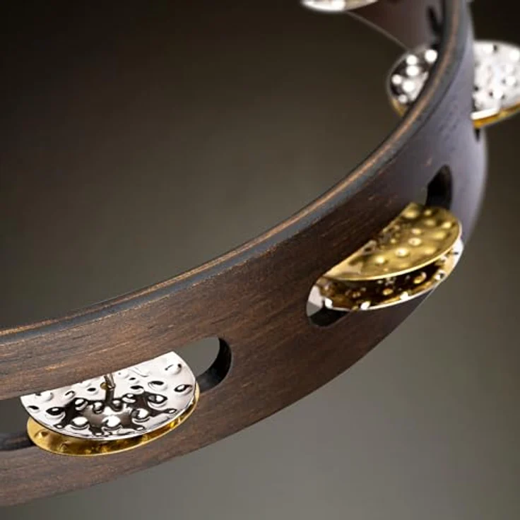 Meinl TA1VM-WB Vintage Tambourine, 10" Holzkessel mit 8 Paar gehämmerten Messingschellen und Stahlschellen, Walnut Brown – Bild 8