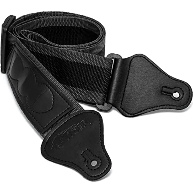 TIGER STP2-GY Nylon Gitarrengurt, verstellbar von 91cm bis 150cm, grau, geeignet für akustische, klassische, elektrische und Bassgitarren – Bild 1