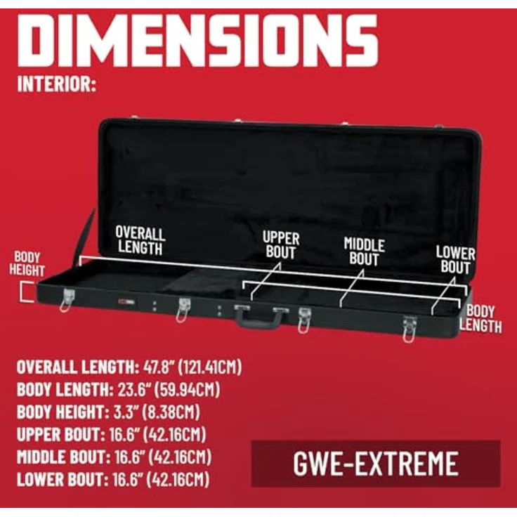 Gator GWE-Extreme, Gitarrenkoffer für radikal geformte E-Gitarren, abschließbar, Schwarz – Bild 4