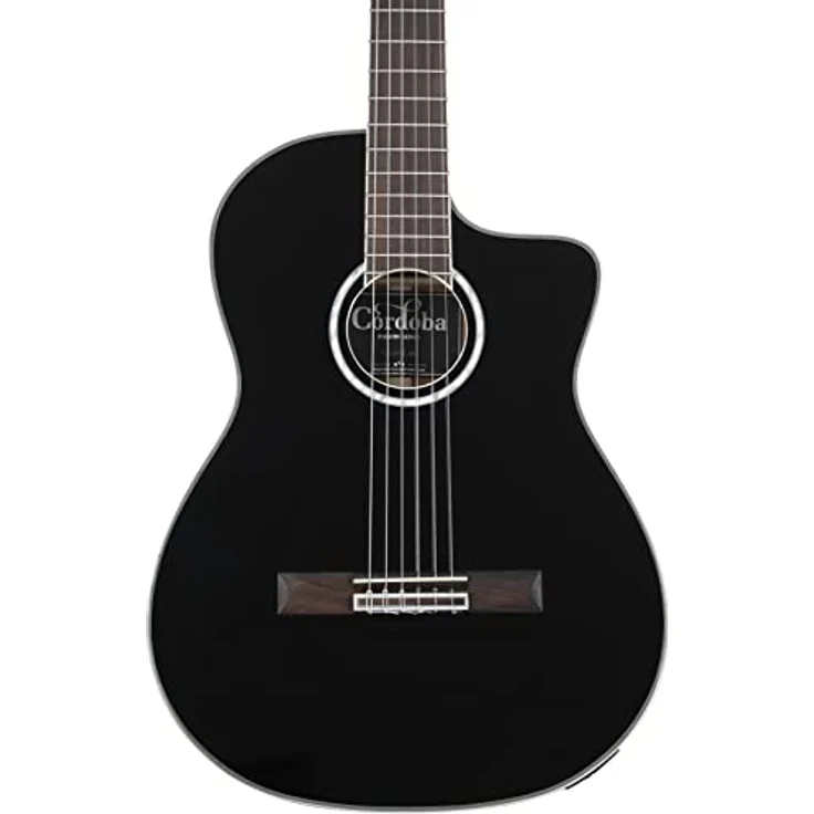 Cordoba Fusion 5 Jet, Konzertgitarre mit Cutaway, massiver Sitka Fichte Decke, Mahagoni Boden und Zargen, Fishman Sonitone Tonabnehmer, schwarz Hochglanz – Bild 2