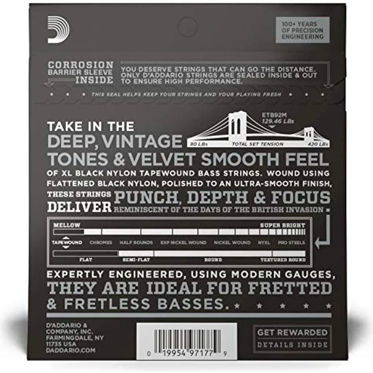 D'Addario ETB92M E-Bass Gitarrensaiten, umwickelt, mittlere Saitenstärke 50-105 für Akustikbass – Bild 3
