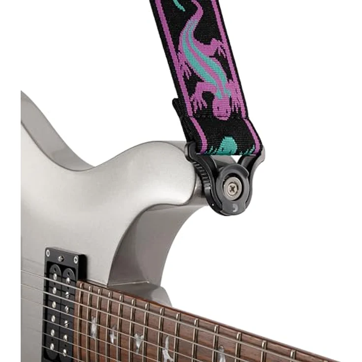 Daddario 50BALPW01 Vint PW Lizard G/P, Vintage Gitarrengurt mit Auto Lock System, verstellbar von 89 cm bis 151 cm, Grün/Violett – Bild 5