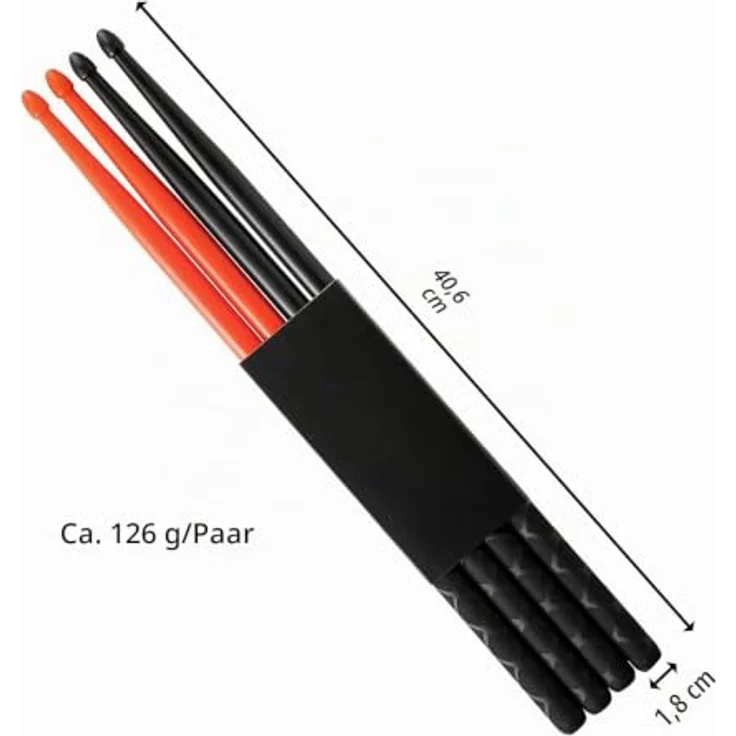 Musfunny Nylon Drumsticks 5A, 2 Paar mit Anti-Rutsch-Griffen, leichte und haltbare Kunststoff-Drumsticks für Kinder und Erwachsene, Schwarz und Rot – Bild 4
