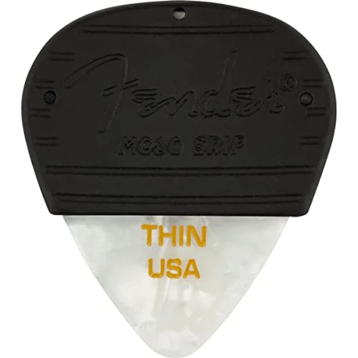 Fender Mojo Grip Guitar Picks, Celluloid, dünn, 3er Pack, White Moto mit abnehmbarer Gummihülle