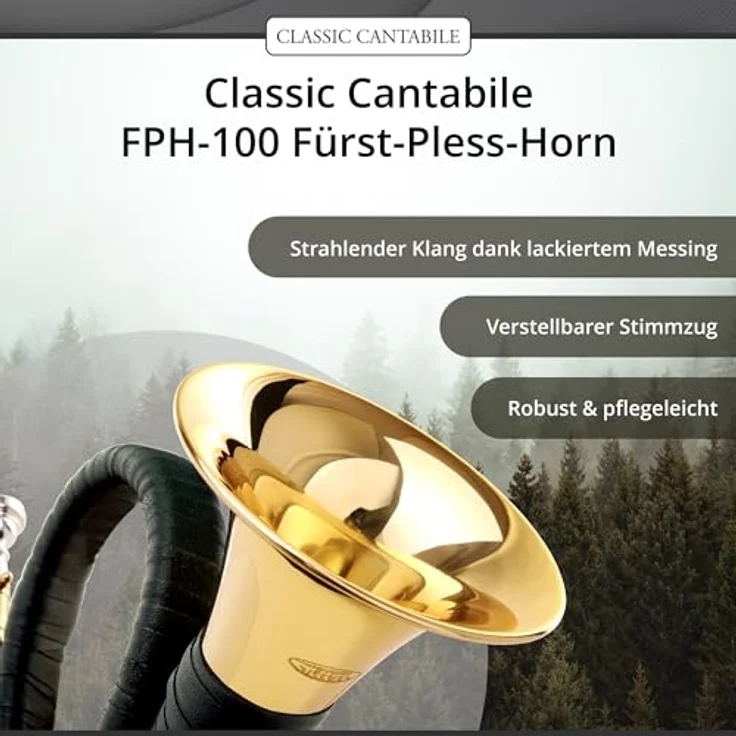 Classic Cantabile FPH-100 Fürst-Pless-Horn, B-Stimmung, Messing, mit Trompetenmundstück und Tasche, schwarz – Bild 2