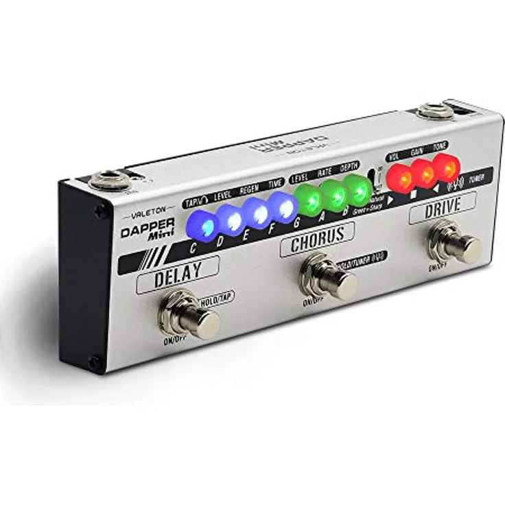 Valeton Dapper Mini 4 Effect Strip, kompaktes 4-in-1 Gitarren-Multieffektgerät mit Stimmgerät, Overdrive, Chorus & Tap-Delay