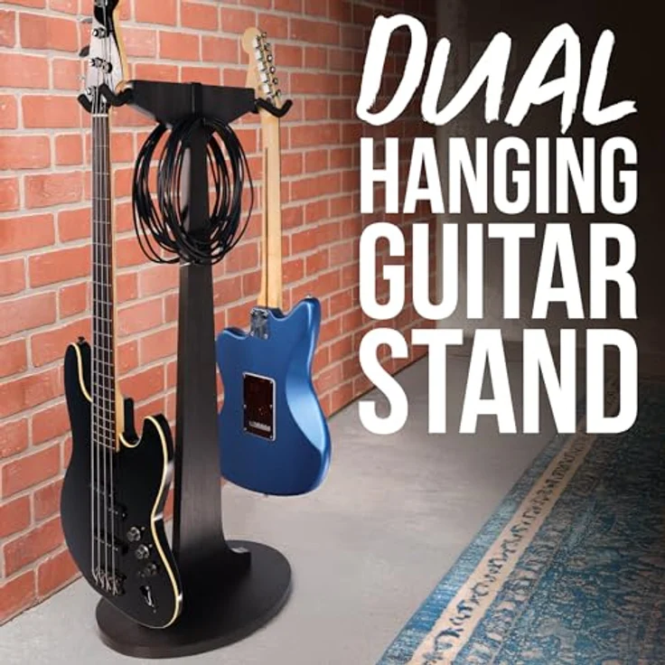 Gator Frameworks Elite Series Doppel-Gitarrenständer, Ahorn Natur, stabiler Sperrholzbasis für 2 Instrumente, gummierte Bügel und Kabelhaken – Bild 2
