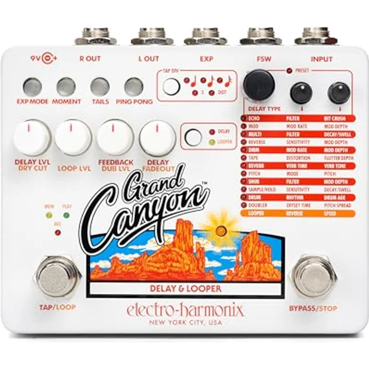 Electro Harmonix Grand Canyon, Delay und Looper Effektpedal mit 12 Effekten, 3 Sekunden Delayzeit, 16 Minuten Looperaufnahme, inklusive Netzteil – Bild 1
