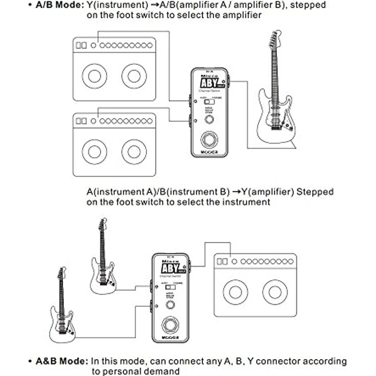 Mooer Micro ABY Box MKII, AB/Y Schalter und Signal Splitter mit 3 In-/Outputs, Metallgehäuse, kompakt 93,5 x 42 x 52 mm, 160 g – Bild 5
