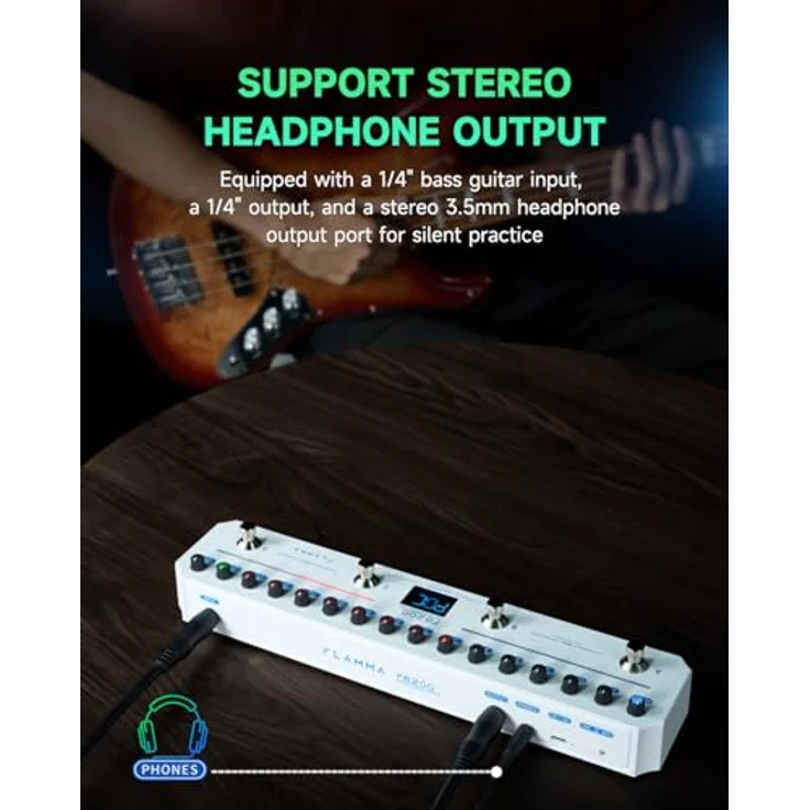 Flamma FB200 Effect Strip, intelligentes Multi-FX-Pedal für E-Bass mit 20 Modulationen und Bluetooth 5.0, schwarz – Bild 6