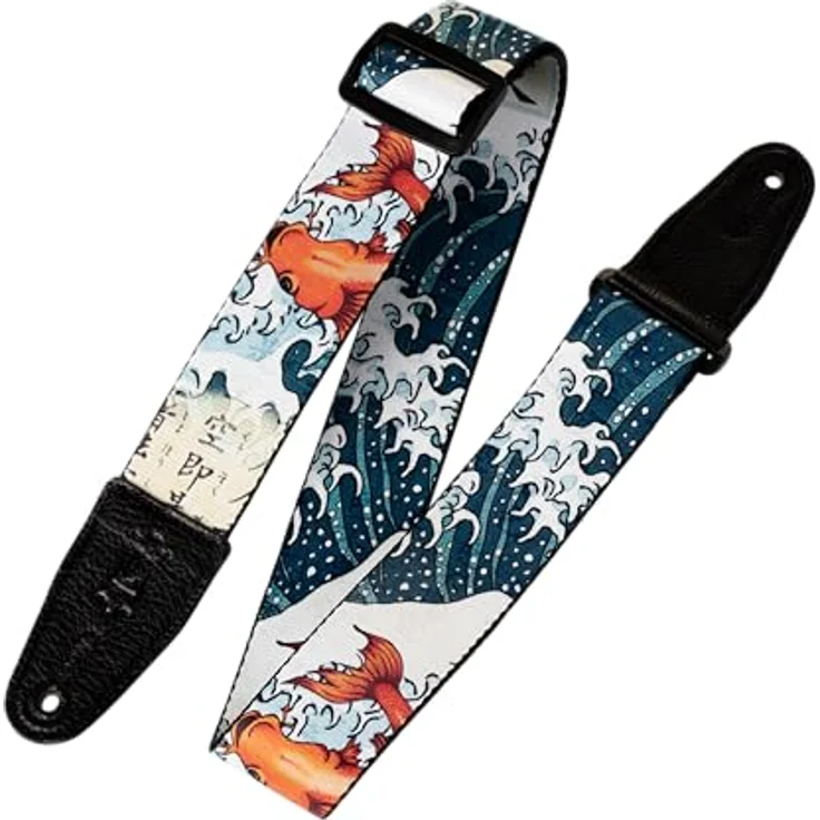 Levys Poly Strap 2" Koi, Gitarrengurt aus Polyester mit Leder-Endstück, verstellbar von 107 cm bis 151 cm, mehrfarbig mit Koi Fisch Design – Bild 1
