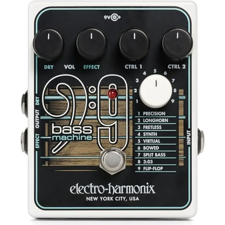 Electro Harmonix BASS9 Bass Machine, Effektpedal für E-Gitarre mit 9 verschiedenen Bassklängen, inklusive Netzadapter
