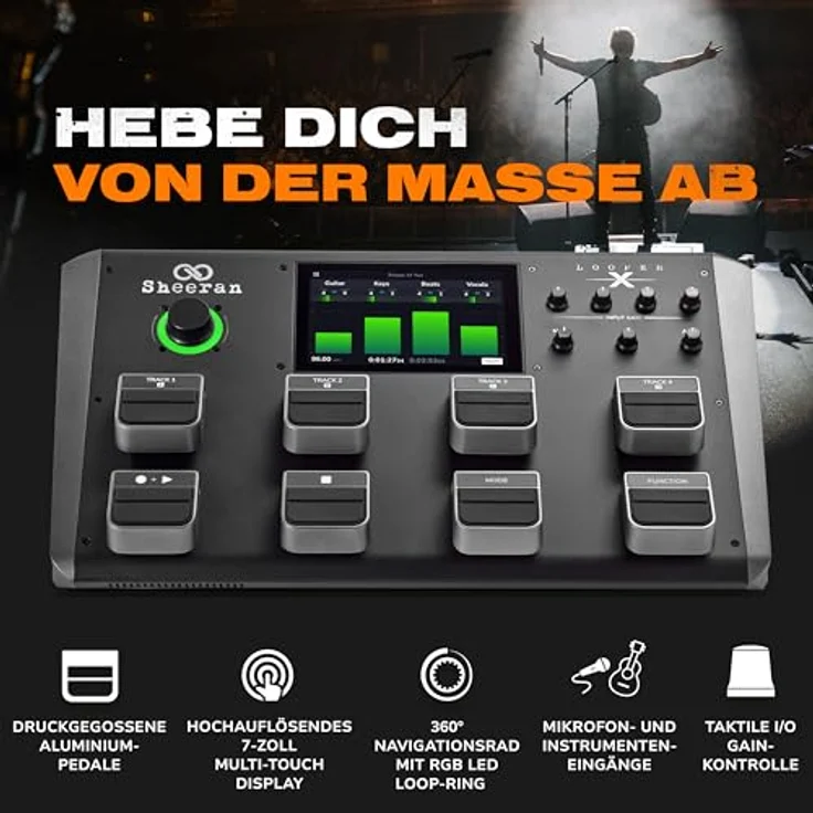 SHEERAN LOOPER LOOPER X Multi-Track Looper Workstation mit 8 Pedalen, 7" Touch Screen, 32-Bit Audio, 5 Looper-Modi und Multi-FX Engine – Bild 4