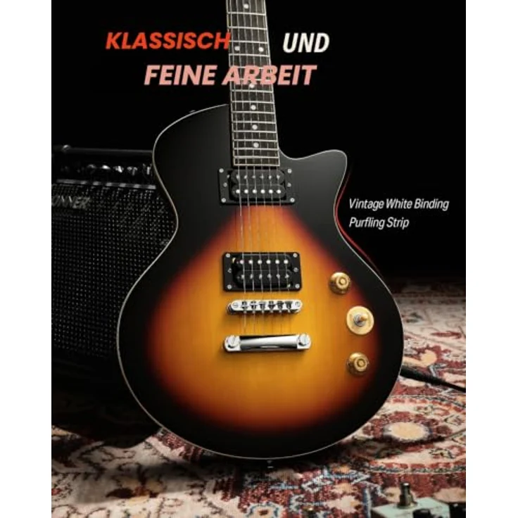 Donner DSC-128 E-Gitarre Einsteigerset, Massivkorpus mit H-H-Tonabnehmern, ergonomischem Hals und Tasche, Sunburst – Bild 5