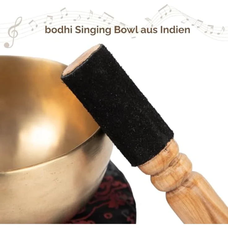 Bodhi Tibetische Klangschale Ø 13 cm, Handgefertigtes Klangschalen Set aus Bronze mit Kissen & Klöppel, Gold/Holzfarben, Ideal für Meditation und als spirituelles Geschenk – Bild 2