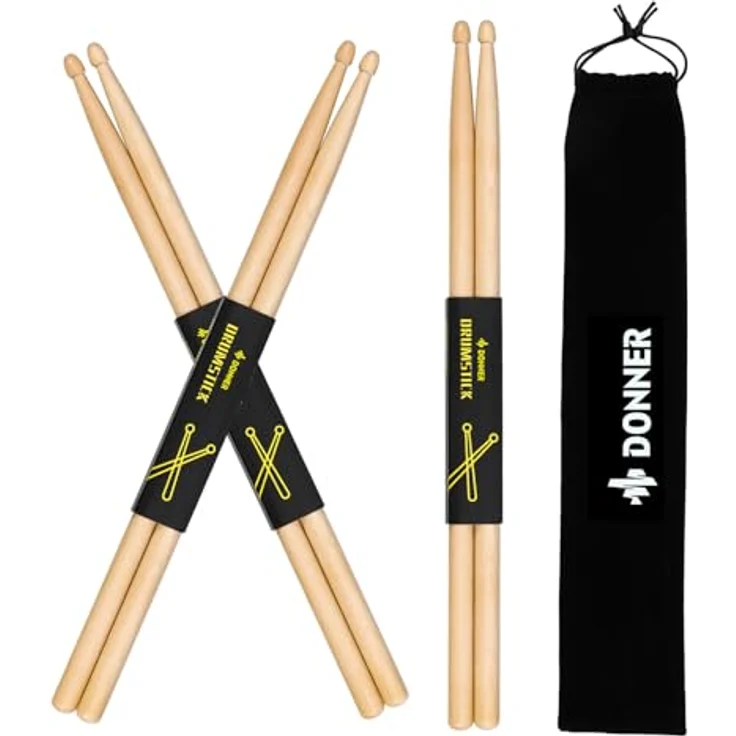 Donner 5A Drumsticks, klassisches Ahornholz, 3 Paar mit Tragetasche, korrosionsbeständig und umweltfreundlich – Bild 1