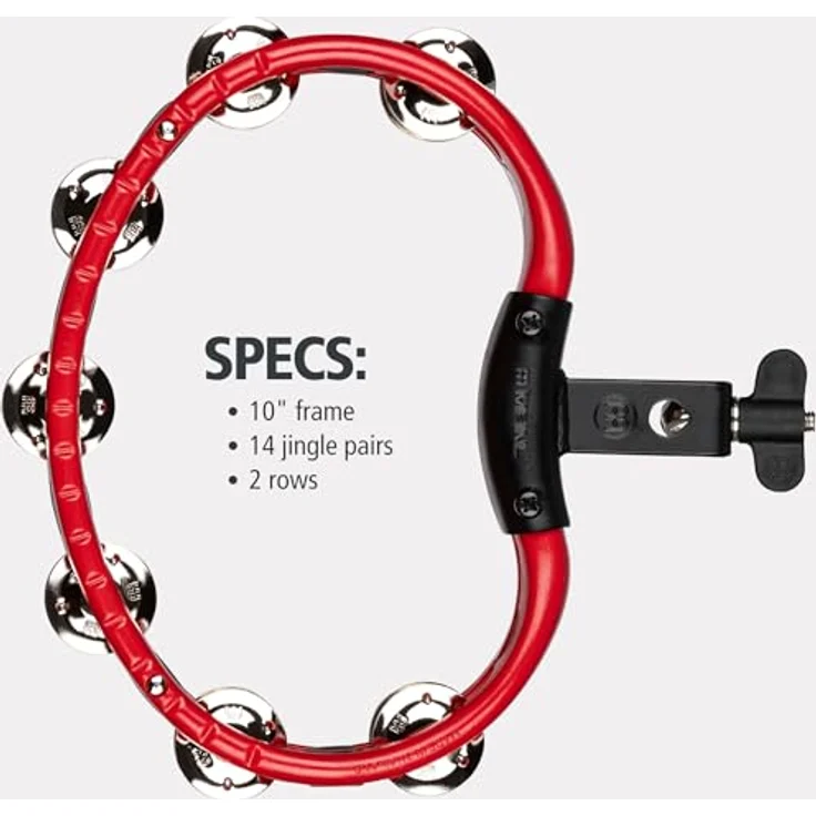 Meinl TMT2R Drummer Tambourine, montierbare Version mit ABS-Kunststoff Rahmen und 14 Paar Stahlschellen, rot – Bild 5