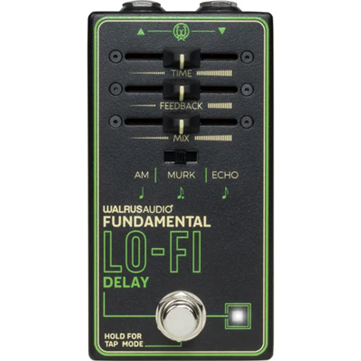 Walrus Audio Fundamental Lo-Fi-Delay, Delay-Pedal mit drei Modi (AM, Murk, Echo), schwarz mit grünen und cremeweißen Grafiken