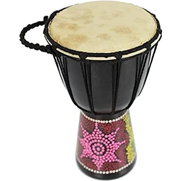 A-Star 5 Zoll afrikanische Djembe-Trommel, handgefertigt, Seil gestimmt, Naturfell, 25 cm Höhe, 13 cm Durchmesser, bunt bemalt