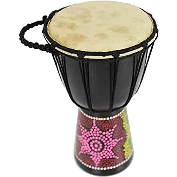A-Star 5 Zoll afrikanische Djembe-Trommel, handgefertigt, Seil gestimmt, Naturfell, 25 cm Höhe, 13 cm Durchmesser, bunt bemalt