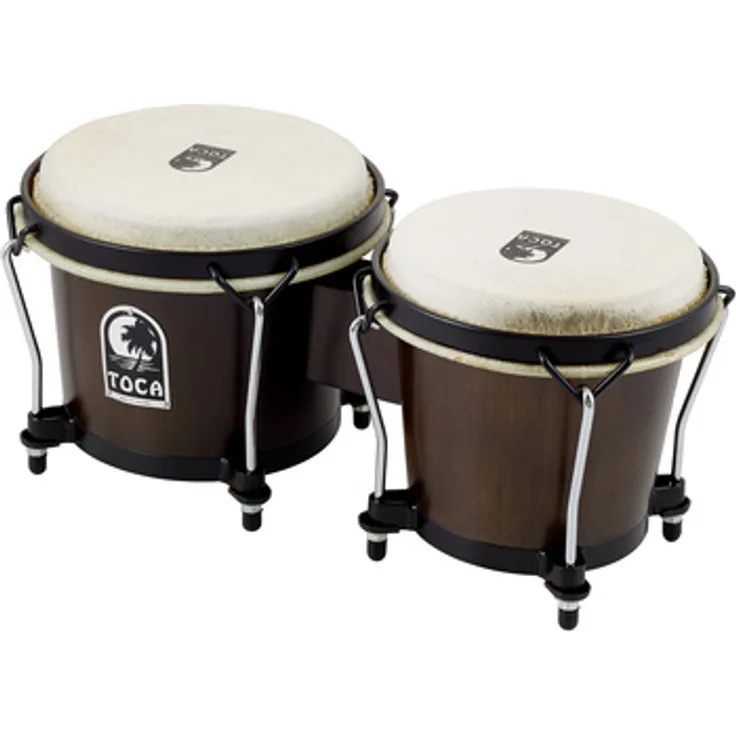 Toca 2100TOB Synergy Bongos, 6" & 6 3/4" in Tobacco, 2-lagige Holzbauweise, schwarze Kesselhardware, Naturfelle