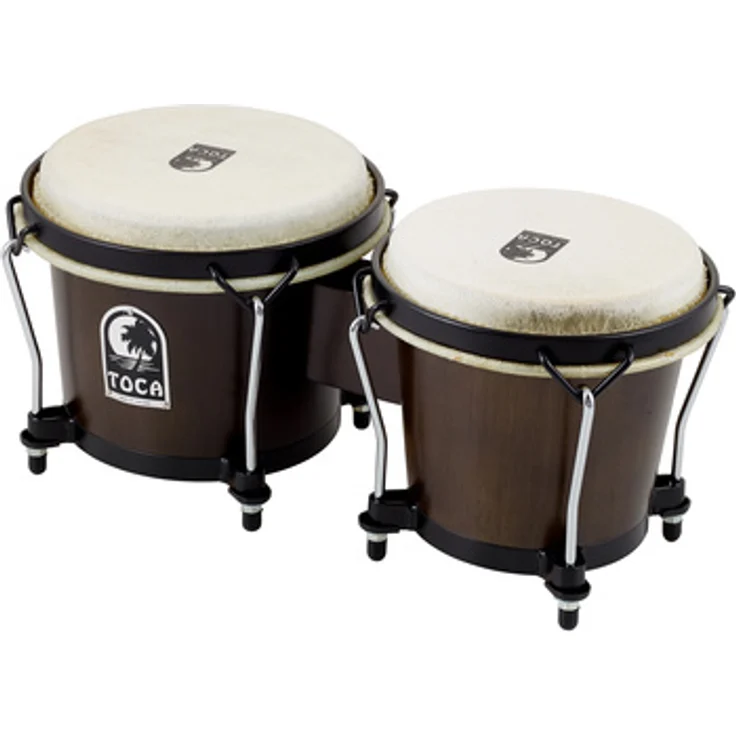 Toca 2100TOB Synergy Bongos, 6" & 6 3/4" in Tobacco, 2-lagige Holzbauweise, schwarze Kesselhardware, Naturfelle