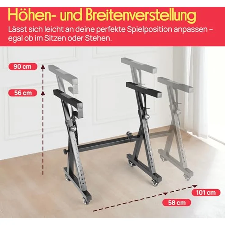 Pyle Schwerlast Keyboard Ständer mit Rollen, Höhen- und breitenverstellbar im Z-Design für E-Piano und Digital Piano bis 101 cm, Schwarz – Bild 2