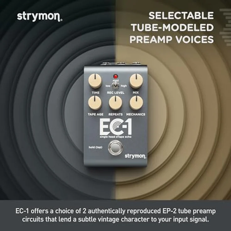Strymon EC-1 Delay, Effektpedal für E-Gitarre mit 300 Presets, Mono/Stereo Umschalter und MIDI-Parametersteuerung – Bild 6