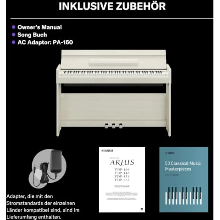 Yamaha YDP-S36 WB Arius, Digital Piano mit 88 gewichteten Hammermechanik-Tasten, 10 Sounds, Bluetooth Audio/Midi, Farbe Weiß Birke – Bild 9