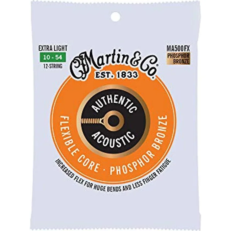 Martin Guitar MA-500FX Flexible Core, Saitensatz für 12-Saiter Westerngitarre, Phosphor Bronze, Extra Light 010-054