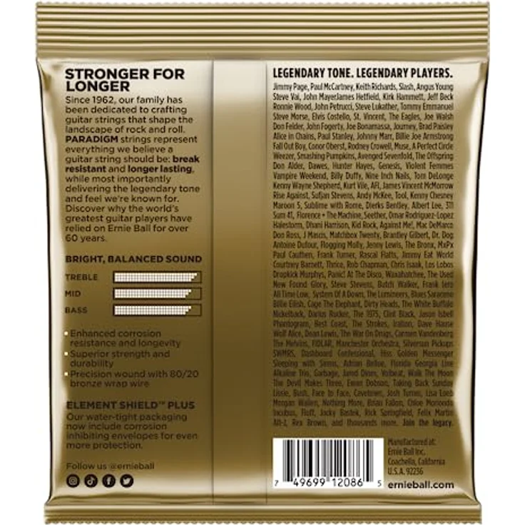 Ernie Ball Paradigm Medium Light 80/20 Bronze Akustikgitarrensaiten, 12-54 Gauge, ultra-hochfester Stahlkerndraht mit Nanobehandlung für Langlebigkeit und Klangklarheit – Bild 2
