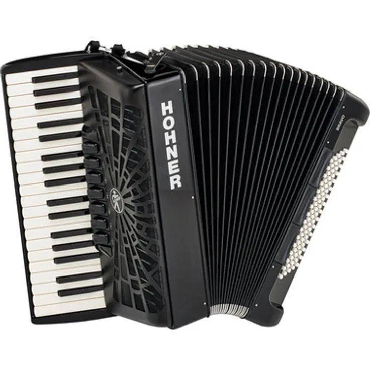 Hohner Bravo III 80 Black, Piano-Akkordeon mit 80 Bässen, Silent Key, 37 Diskanttasten, schwarz
