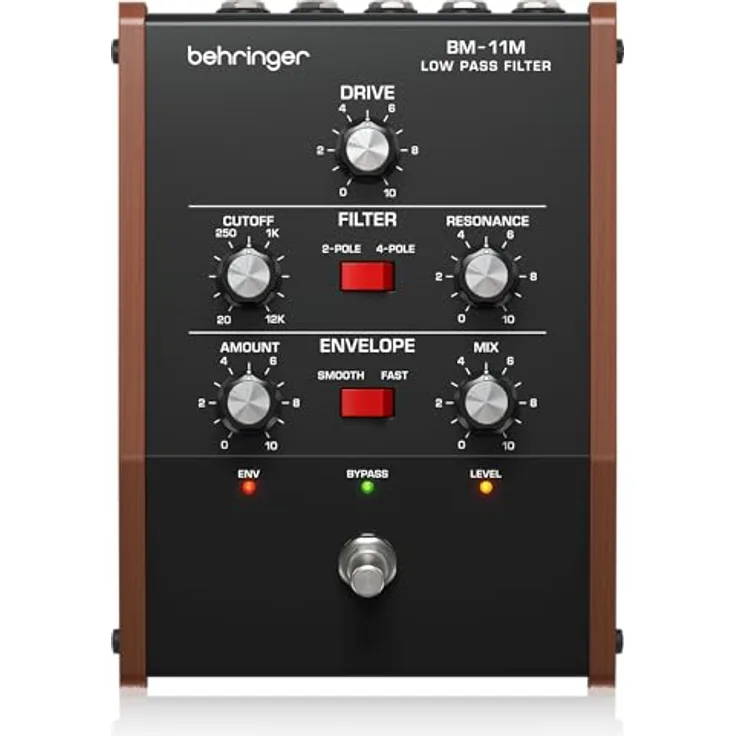 Behringer BM-11M Low Pass Filter, Vintage-Analog-Effektpedal für E-Gitarre, Bass und Synthesizer, 2-polig/4-polig, USB/MIDI-Steuerung