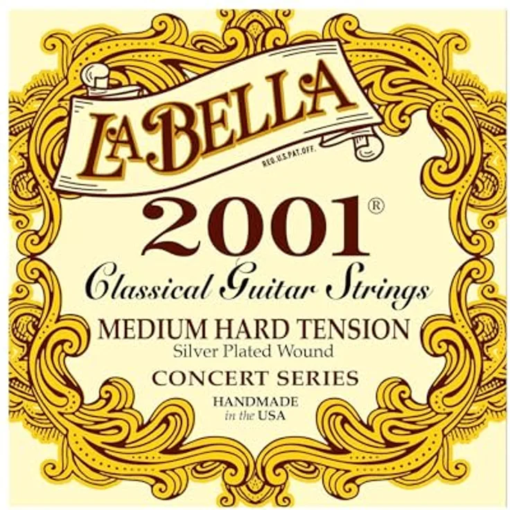 La Bella Classic 2001 MHT, Saiten für klassische Gitarre, Clear Nylon, Silber Beschichtet, Medium Hard