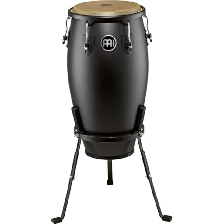 Meinl HC12PBK-M 12" Designer Conga, Phantom Black, matt lackierter Kessel aus Gummibaum, inklusive höhenverstellbarem Ständer und Stimmschlüssel