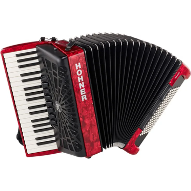 Hohner Bravo III 96 Silent Key, Piano-Akkordeon mit 96 Bässen, 37 Diskanttasten, roter Farbvariante