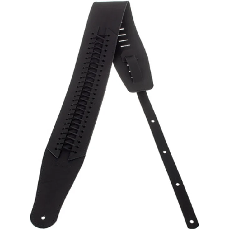 Richter Paul Landers Signature Strap BK, Gitarrengurt aus echtem Bullenleder, verstellbar 100-147 cm, Schwarz, mit Prägung der Unterschrift Paul Landers