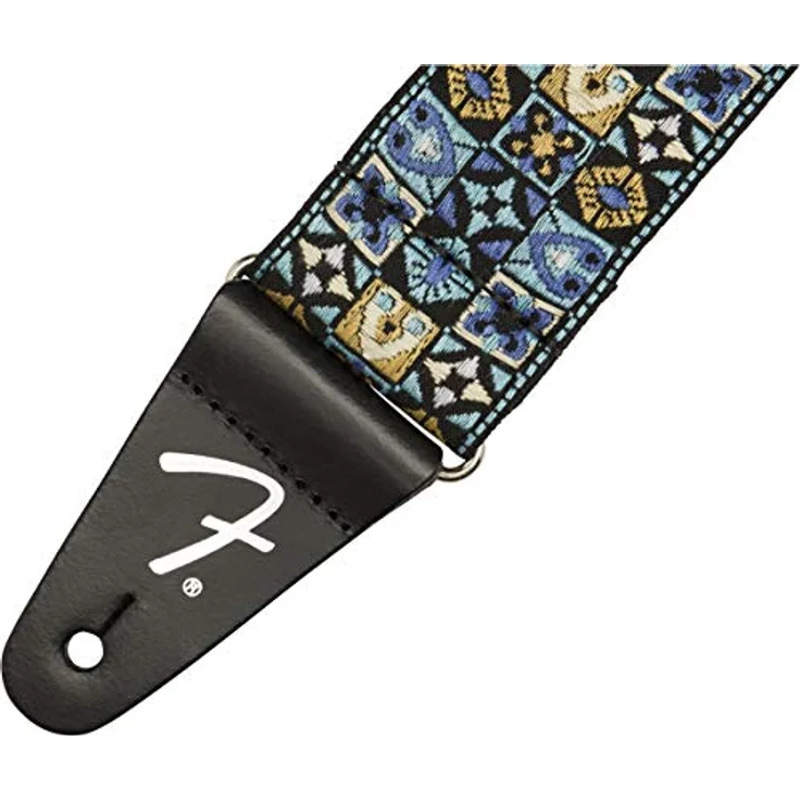 Fender Festival Collection Strap Blue, Gitarrengurt aus reißfestem Polypropylen, verstellbar von 80 cm bis 148 cm, mit Lederenden und Fender Logo, Breite 5 cm – Bild 8