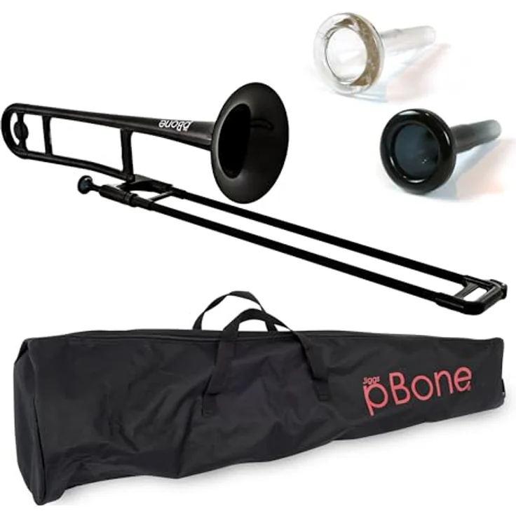 pBone music pBone Black, Bb-Tenorposaune aus ABS-Kunststoff mit Fiberglas-Zug, ergonomisch und leicht (0,8 kg), inkl. Kunststoff-Mundstück und Gig Bag, schwarz – Bild 1