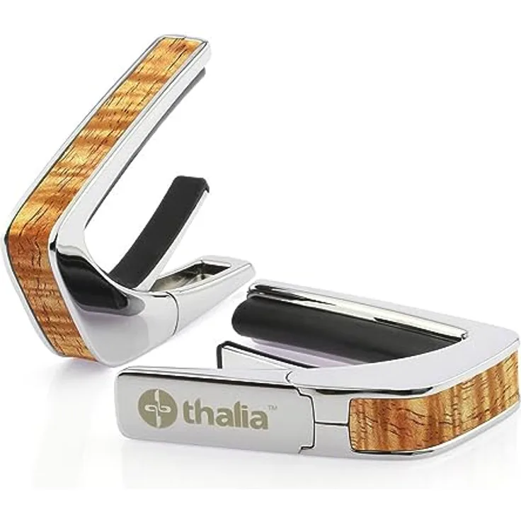 Thalia Capo Wood Collect, Kapodaster aus Santos Rosewood mit Chrome Finish, ein-Hand-Bedienung, austauschbare Fretpads