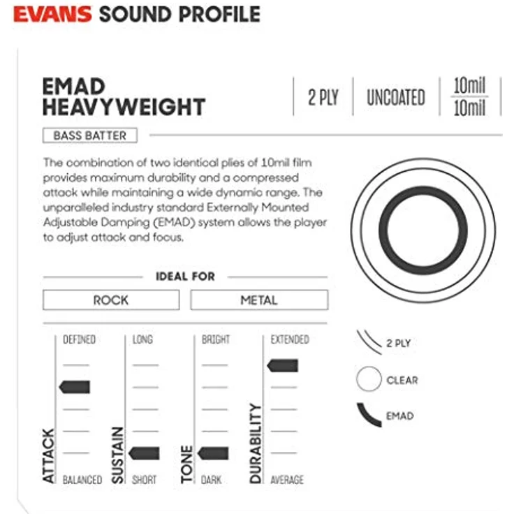 Evans EMAD Heavyweight BD20EMADHW 20" BassDrum Batter, hochwertiges Schlagzeugfell mit ausgewogener Verarbeitung – Bild 3