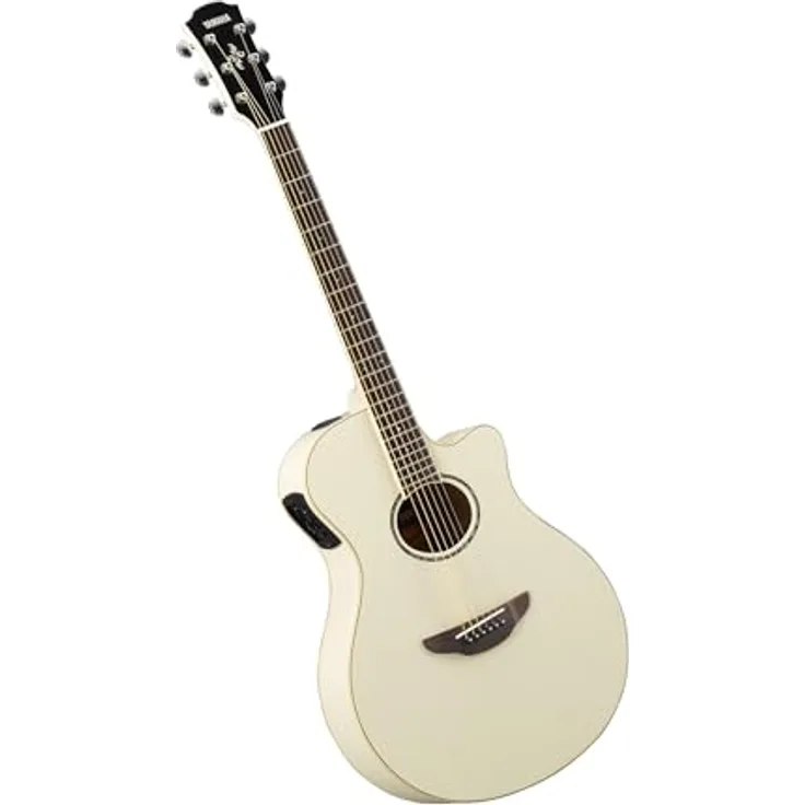YAMAHA APX600 Elektroakustik-Gitarre – Thinline-Korpus, 25" Mensur, System65 Tonabnehmer, 3-Band EQ, integriertes Stimmgerät, ovales Schallloch – Vintage White