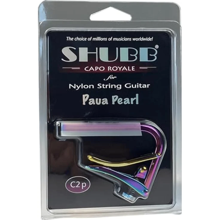 Shubb C2P Capo, Kapodaster für klassische Nylon-Gitarre, schwere Messing-Ausführung, ergonomischer Hebel, Royale "Paua Pearl" – Bild 6